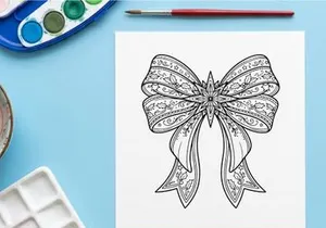 Decorative Christmas bow line art illustration for holiday gift wrapping and festive design.