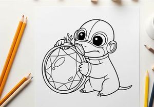 Cute baby duck holding compass vector illustration flat design