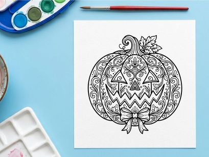 Halloween pumpkin jack-o-lantern illustration with tribal patterns. Spooky hand-drawn skull vector art for seasonal decor and graphic design.