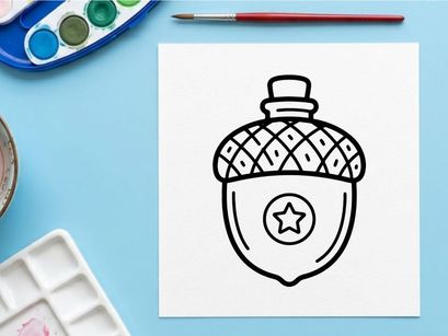 Eichel-Symbol mit Stern. Handgezeichnete Nuss-Illustration für Herbst-Designprojekte.