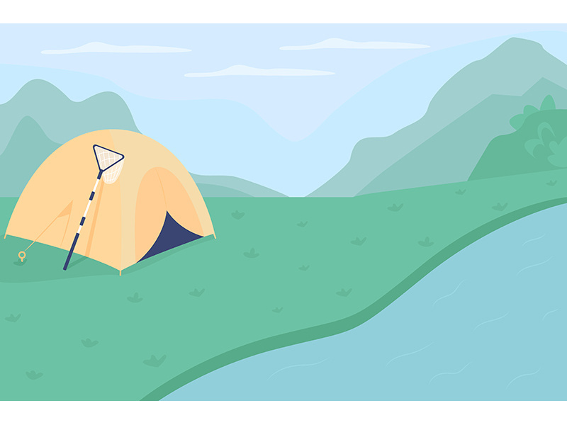 Riverside campground flat color vector illustration