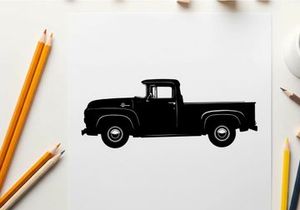 Silhouette of a classic old pickup truck vehicle