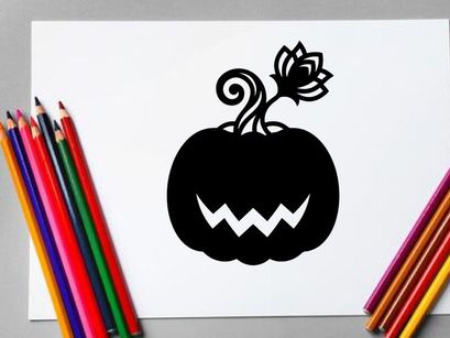 Schwarze Halloween-Kürbislaterne mit gruseligem Gesicht und Rosen-Topper