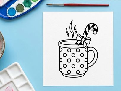 Steaming hot coffee mug with candy cane and snowflake for festive Christmas morning