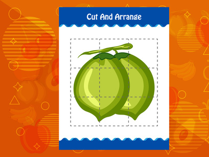 10 Pages Cut and arrange with a fruit worksheet for kids. Educational game for children