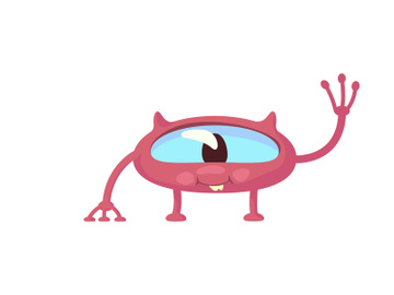 Smiling pink alien flat cartoon vector illustration preview picture