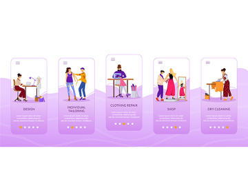 Fashion designers onboarding mobile app screen flat vector template preview picture