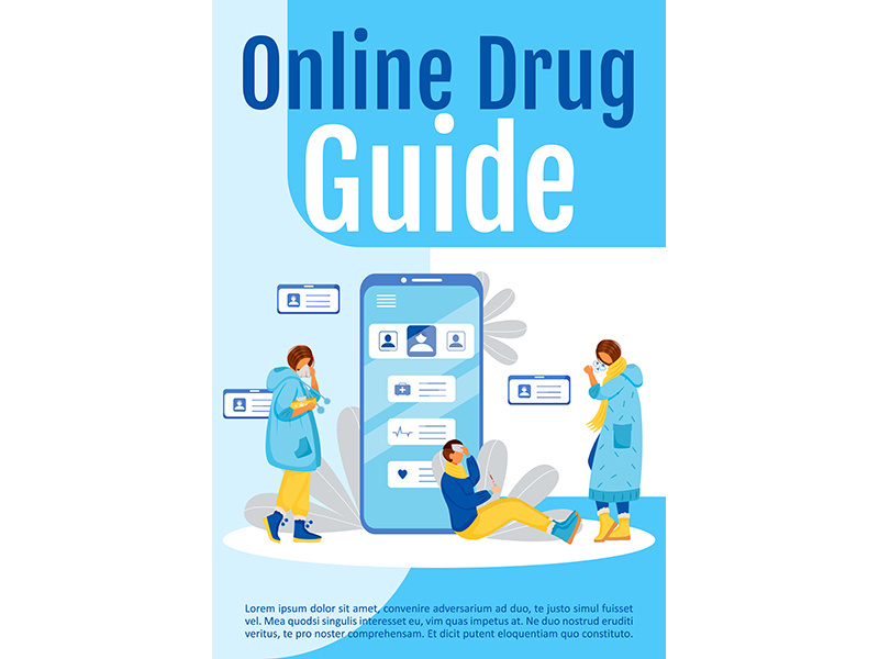 Online drug center poster flat vector template