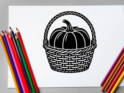 Abóbora em cesta de vime para colheita de outono ou decoração sazonal