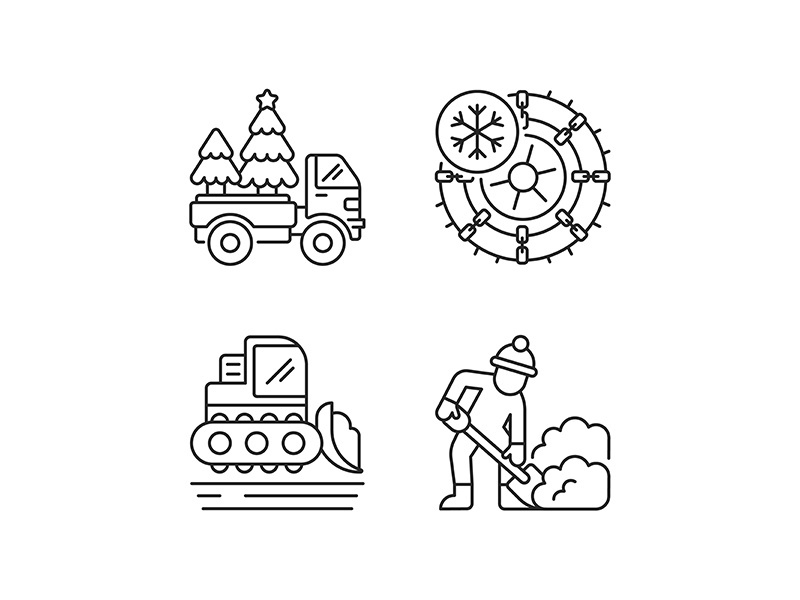 Winter holidays service linear icons set