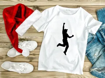 A silhouette of a person jumping up in the air with one arm raised preview picture