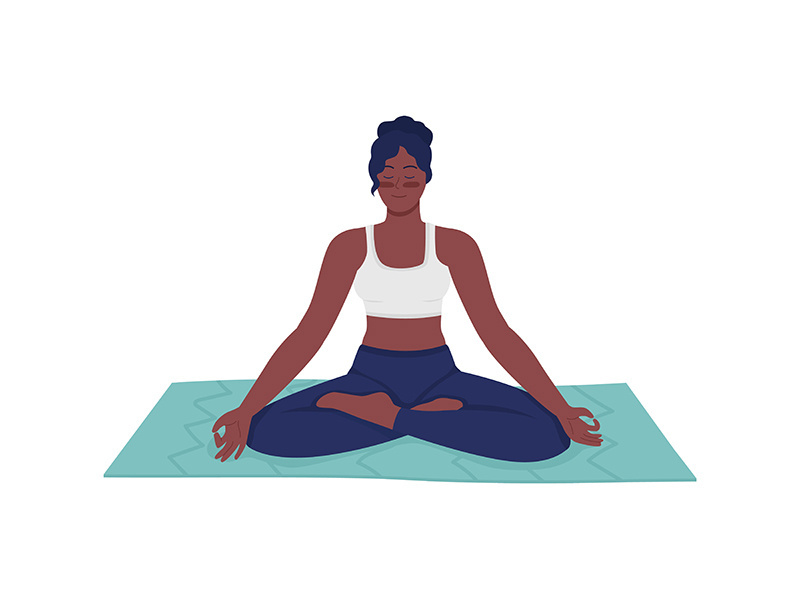 Happy woman meditating flat color vector detailed character