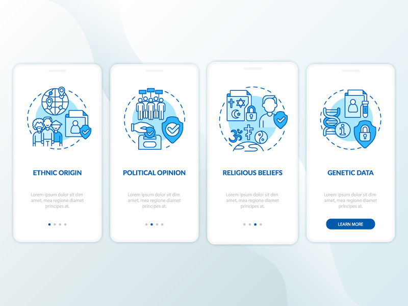 Examples of personal information blue onboarding mobile app screen