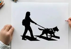 Silhouette of a woman walking her dog on a leash outdoors