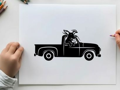 Silhouette of a pickup truck with a motorcycle in the back