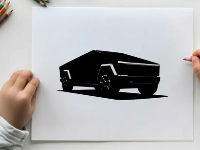 Silhouette of a futuristic electric vehicle tesla cybertruck