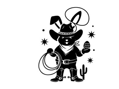 Silhouette of a cowboy rabbit in a western setting silhouette