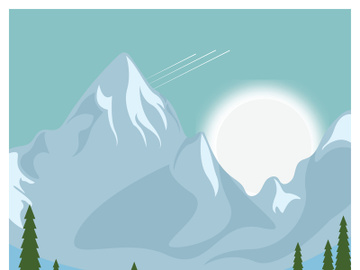 Beautiful landscape of mountains pine trees and moon design vector preview picture