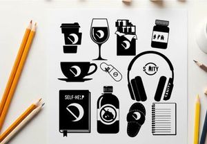 Silhouette of various objects with prohibition signs silhouette
