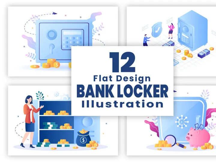 12 Bank Locker Storage Safe Box Illustration