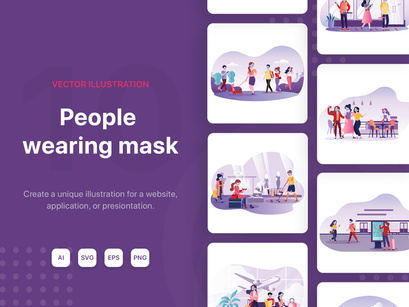 M105_People wearing mask Illustrations
