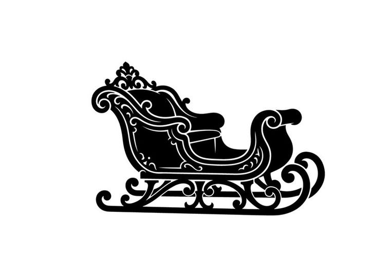 Silueta negra de un trineo decorativo navideño aislado sobre fondo blanco