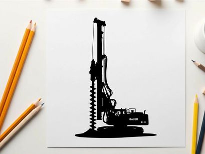Silhouette of a large drilling machine with a long drill bit
