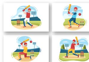 10 Batsman Playing Cricket Sports Illustration