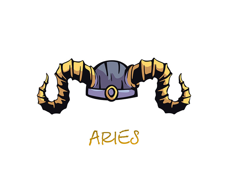 Aries zodiac sign accessory flat cartoon vector illustration