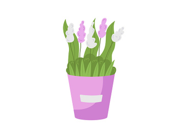 White, pink flowers in bucket semi flat color vector object preview picture