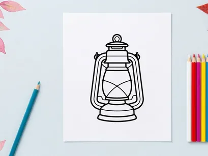 Vintage Öl-Laternen-Linienkunst-Icon. Retro-Kerosinlampen-Zeichnung für Camping oder Halloween.