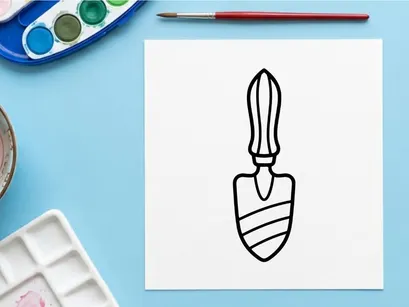 Gartenkelle Strichmännchen-Icon. Handwerkzeug zum Pflanzen und Graben in Erde.