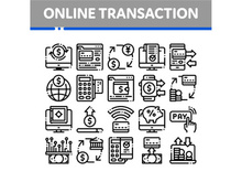 Online Transactions Vector Thin Line Icons Set