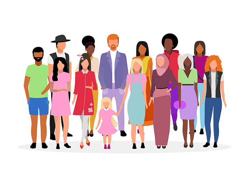 Multicultural people group flat vector illustration