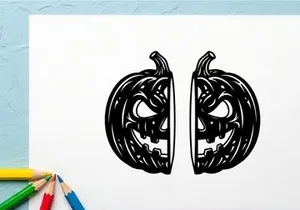 Black Halloween Pumpkin Jack-o'-Lantern with Menacing Face