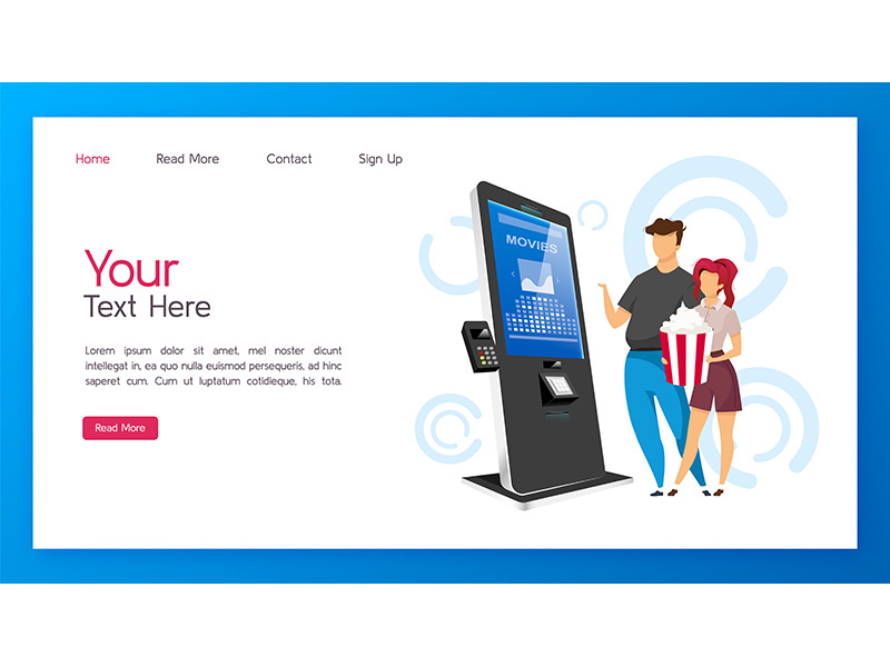 Tickets kiosk landing page vector template