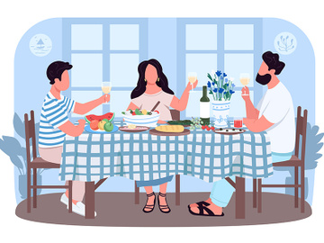 Greek dinner for friends 2D vector web banner, poster preview picture