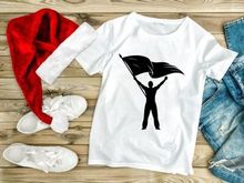 Silhouette person holding victory flag triumph success black white