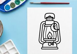 Icono de farol de Halloween con luna creciente. Arte lineal de lámpara de aceite tenebrosa para diseño de temporada.