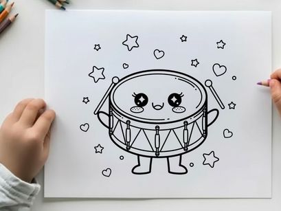 Cute snare drum with face vector illustration flat design