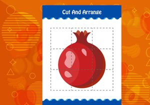 10 Pages Cut and arrange with a fruit worksheet for kids. Educational game for children