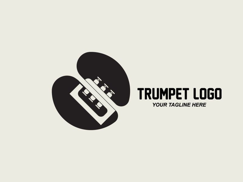 Trumpet logo design, generate melody, musical instrument vector sketch illustration