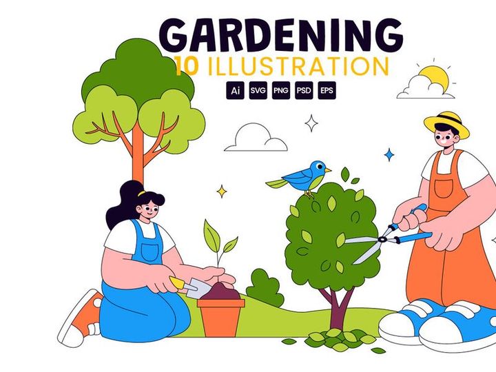 10 Gardening Vector Illustration