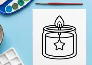 Burning star candle in glass jar for Halloween celebration. Spooky holiday flame decoration with glowing star symbol for festive home decor.