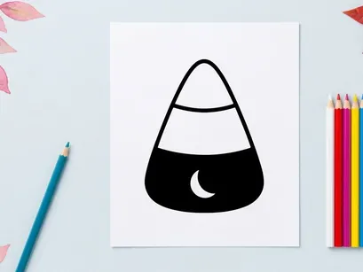 Candy corn icon for Halloween. Festive autumn treat illustration with crescent moon symbol.