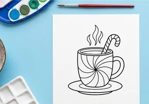 Steaming hot coffee cup with snowflake design for cozy winter Christmas morning celebration