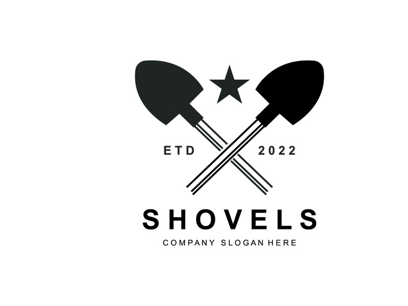 Shovel Logo Design, Construction Worker Tool Illustration Vector, Building Construction Icon