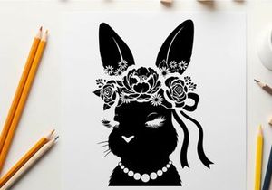 Silhouette of a rabbit wearing a floral crown silhouette
