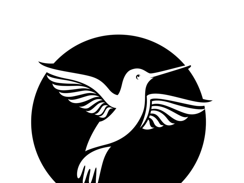 Black and white outline of a hummingbird.