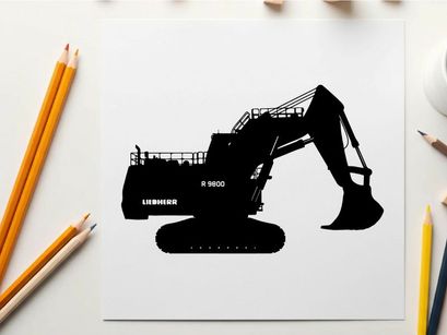Silhouette of a large excavator machine in profile view